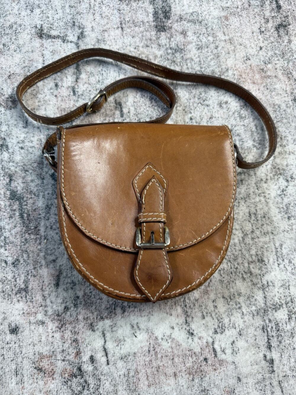 VTG Bloomingdales Italy Leather Saddle Bag Small Crossbody Purse Boho Hippie